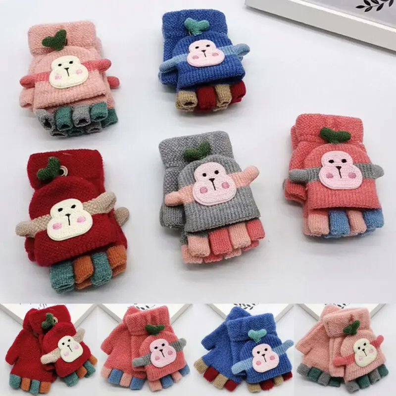 Зимние теплые детские варежки из толстого меха для маленьких мальчиков и девочек