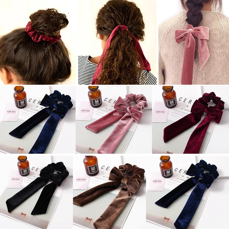 

Velvet Scrunchie Ribbon Bow Hair Rope Tie Hairbands Elastic Hair Bands Ponytail Holder For Women Girls Hair Accessories Headband