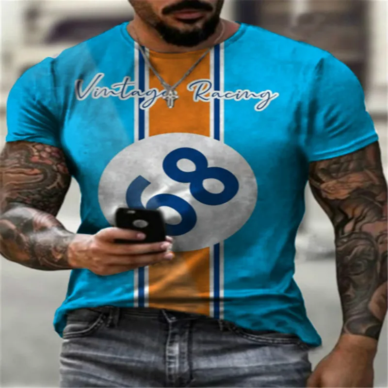 

Summer men's 3D digital printing short-sleeved T-shirt O-neck slim sports T-shirt 68 polyester material 2021