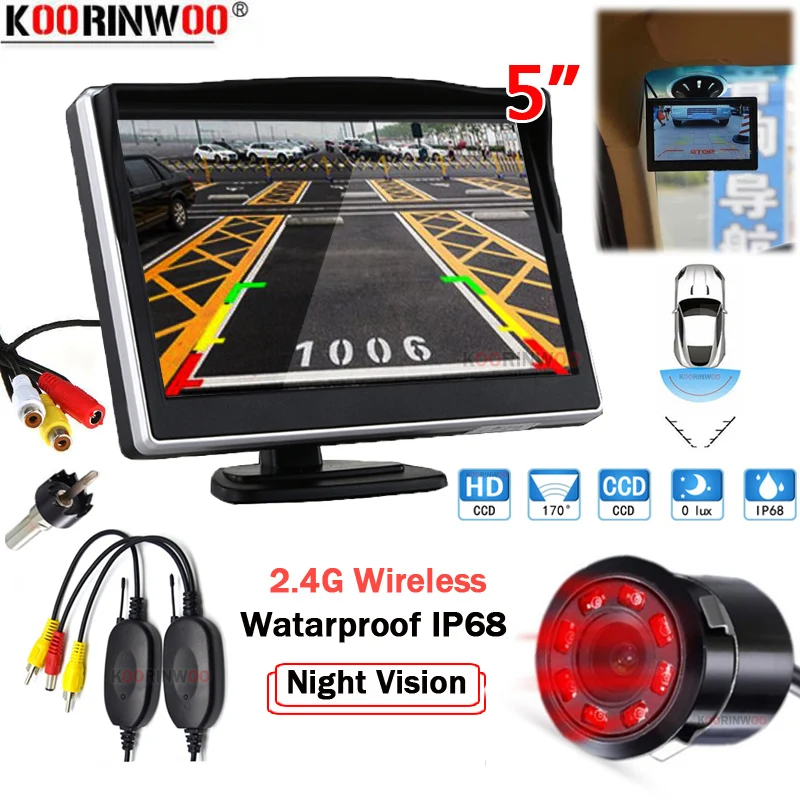 

Koorinwoo Wireless HD Reverse Backup Car Camera IR Night Vision + Suction Cup Glass 5" LCD Display Rear View Monitor Car Screen