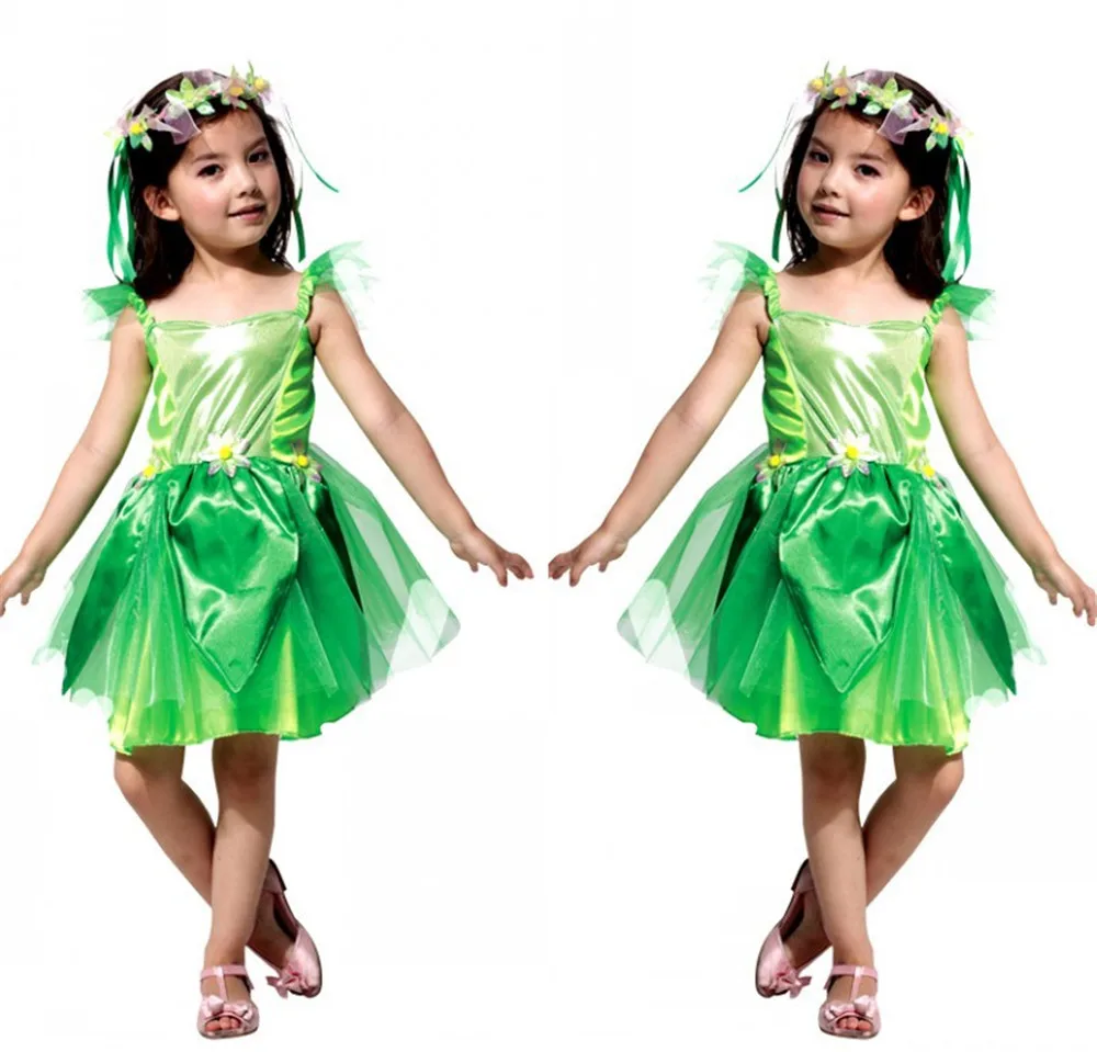Детский костюм принцессы с зеленым эльфом Tinkerbell для маленьких девочек летнее