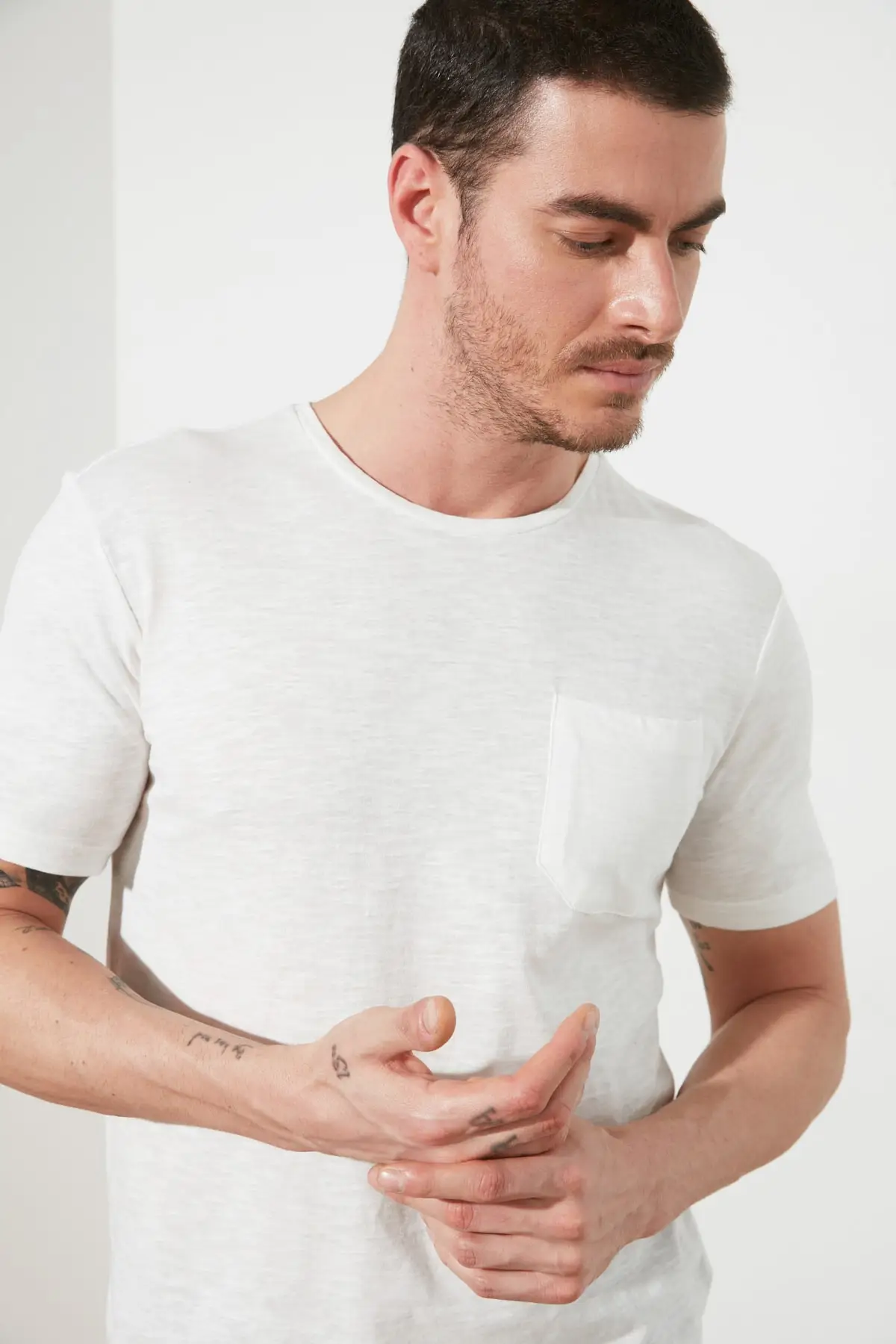 Trendyol белая Базовая Мужская хлопковая футболка с коротким рукавом для велоспорта