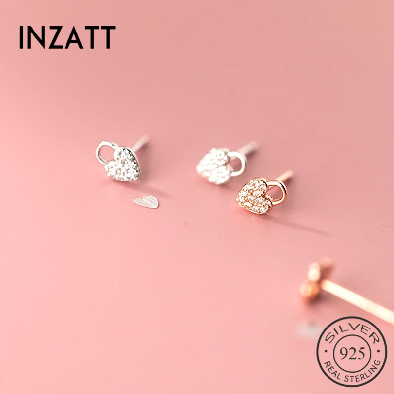 

INZATT реальные 925 Стерлинговое Серебро Циркон в форме сердца замок серьги гвоздики для Модные женские модные туфли в лаконичном стиле ювелирн...