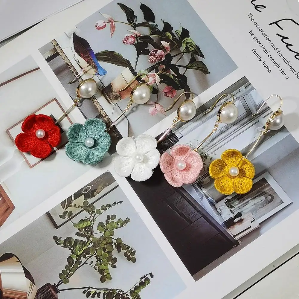 

Korean Style Spray Paint Big Flower Pearl Tassel Earrings temperament For Women Fashion Summer Accessories Elegant Sweet Brinco