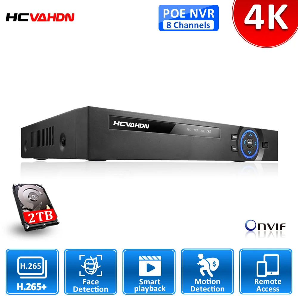 

HCVAHDN 8CH NVR POE 3200*2400 4K Surveillance CCTV NVR 48V PoE For H.265 IP Camera P2P ONVIF 4K Network Video Recorder