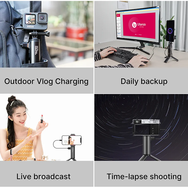 ulanzi bg 4 mini tripod with 5000mah power bank hand grip monopod portable tripod for gopro camera phone holder with 14 screw free global shipping