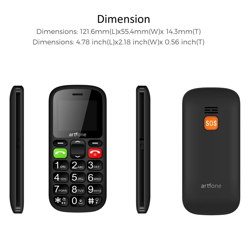 

Big Button Mobile Phone for Elderly Artfone CS181 Upgraded GSM With SOS Button Talking Number and Torch New Cellphone 2G