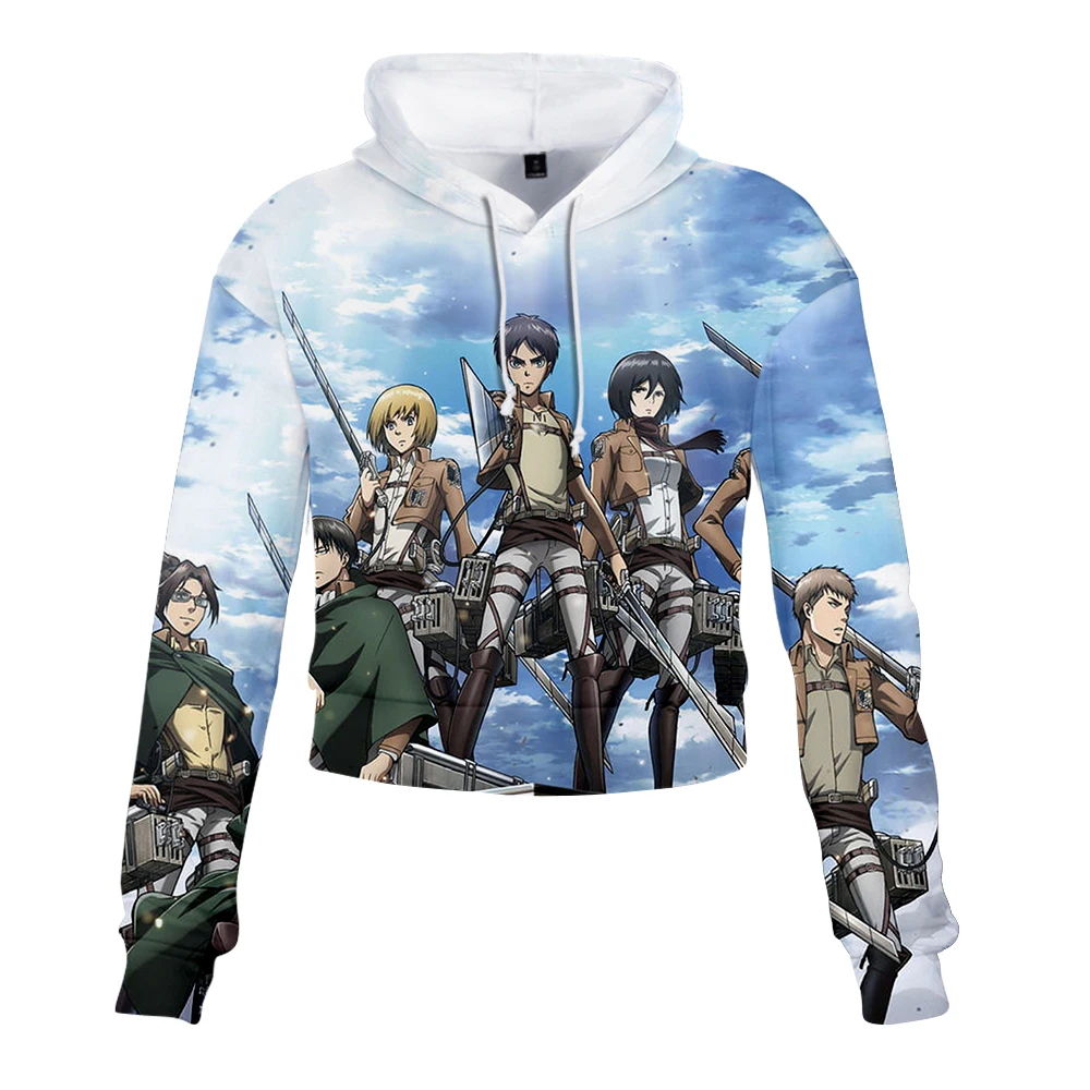 

Свитшот женский с длинным рукавом и капюшоном, укороченный пикантный 3D свитшот с аниме «атака на Титанов», для спорта