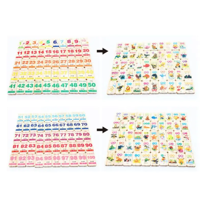 

100pcs Wooden Chinese Character English Letter Animal Number Learning Cognitive Educational Toys