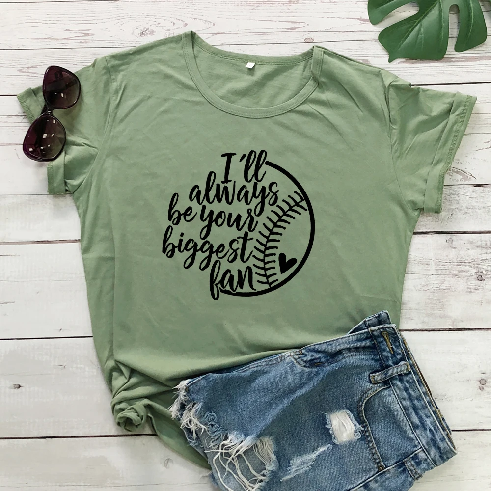 olive-black text Футболка с принтом Бейсбольного мяча «I'll Always Be Your Big Fan», забавные летние футболки с рисунком Tumblr, подарок на день игры для мамы и фаната - Цвет: olive-black text