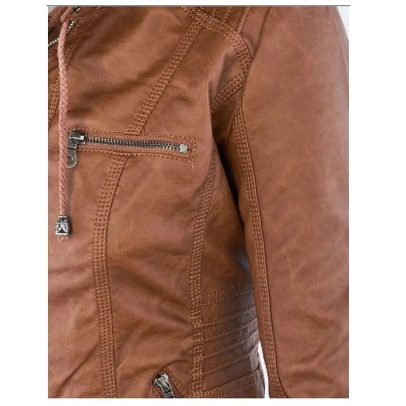 

WSYORE Plus Size Leather Jacket Women Autumn and Winter Hooded Long-sleeve Slim Jackets Faux Leather Jacket Woman's Coat NS692