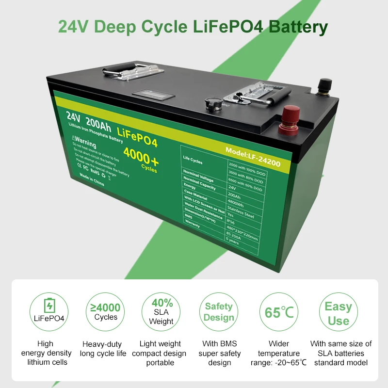 Аккумуляторная батарея 24 В 200 ач литий железо фосфатные элементы BMS для