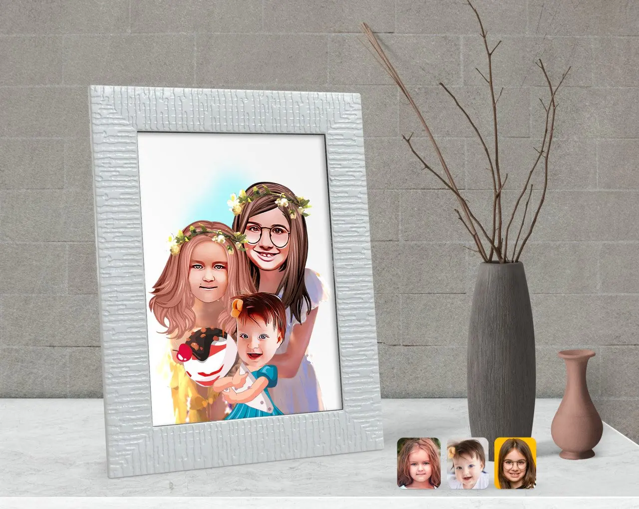 

Персонализированные 3 сестра карикатура декоративные Çerçeve-4