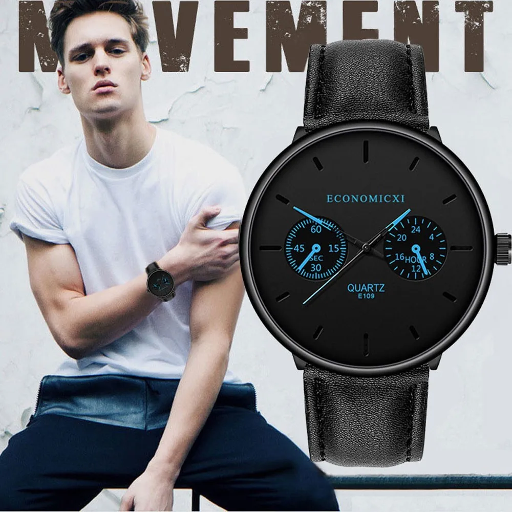 Часы наручные мужские с кожаным ремешком модные деловые Простые повседневные