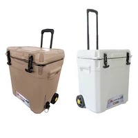 lerpin 45l rolling ice chest plastic hard camping cooler box with wheels