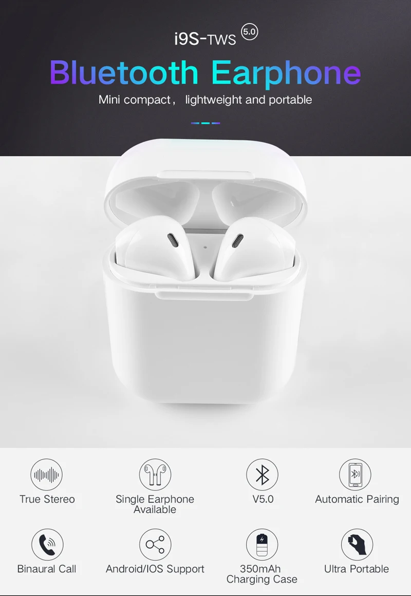 Упаковка i9s Tws Наушники Беспроводные Bluetooth 5 0 наушники мини с микрофоном зарядная