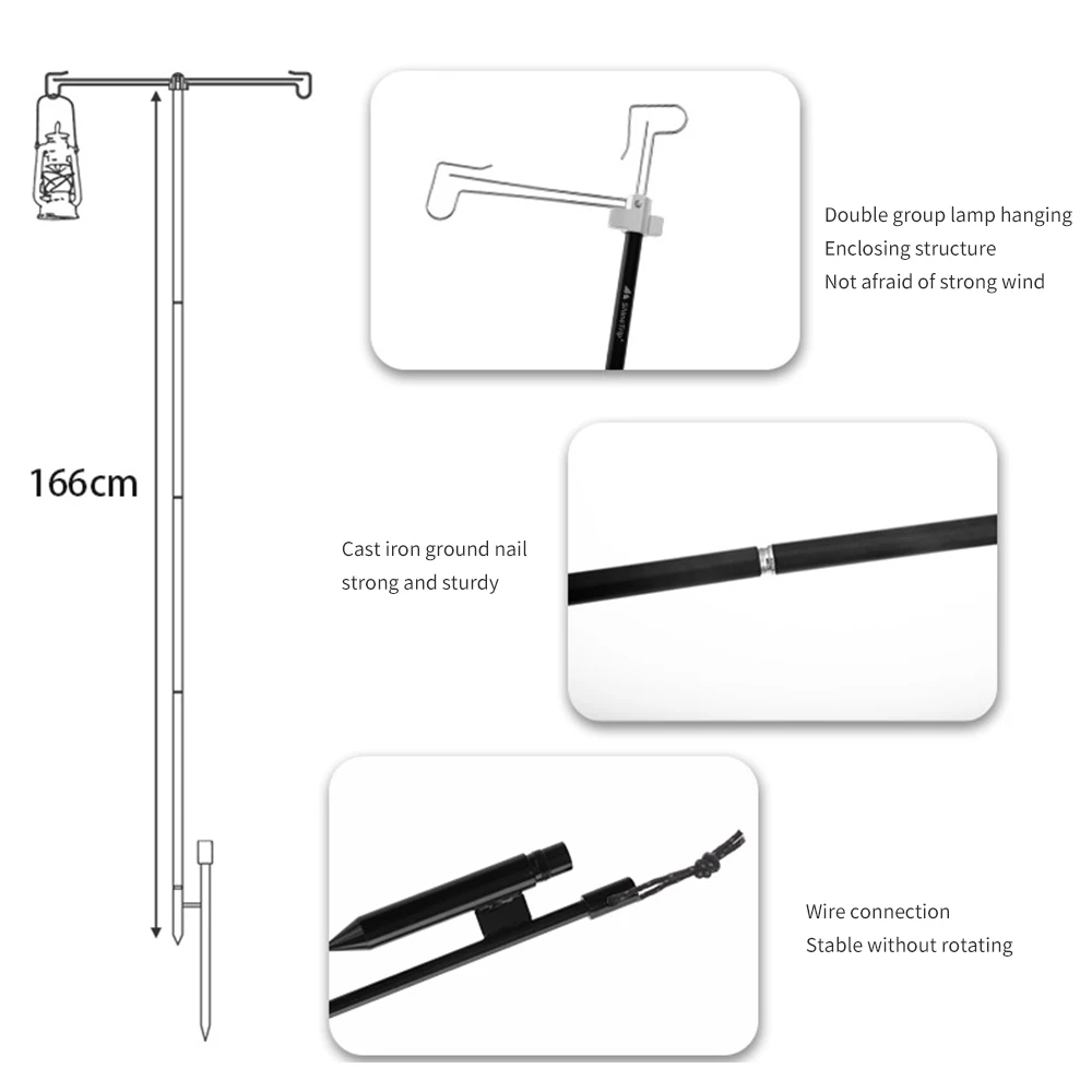 

Lamp Holder Lamp Bracket Fixed Stainless Steel 3color Portable Durable Accessories Universal Lamp Light Pole Double Hooks