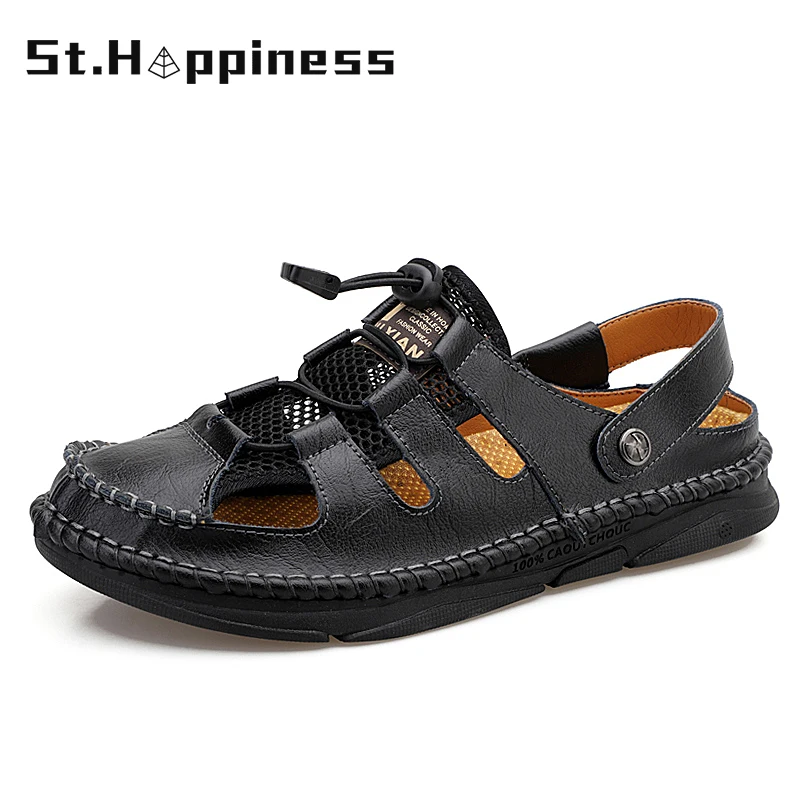 

2021 Summer New Men's Leather Sandals Luxury Brand Designer Handmade Sandals Fahion Casual Outdoor Hiking Sandals Big Size 48