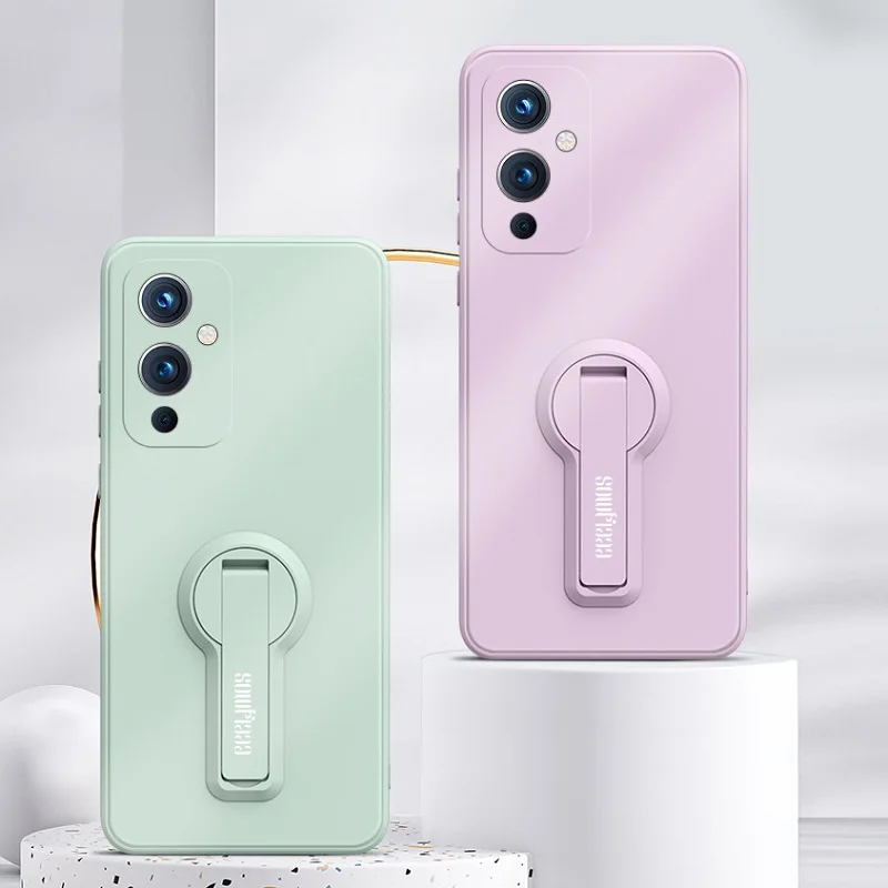 

New Style Fashion Liquid Silicone Phone Case With Invisible Bracket All-inclusive Lens Protection Cover For OnePLUS 9 Pro 9R 9RT