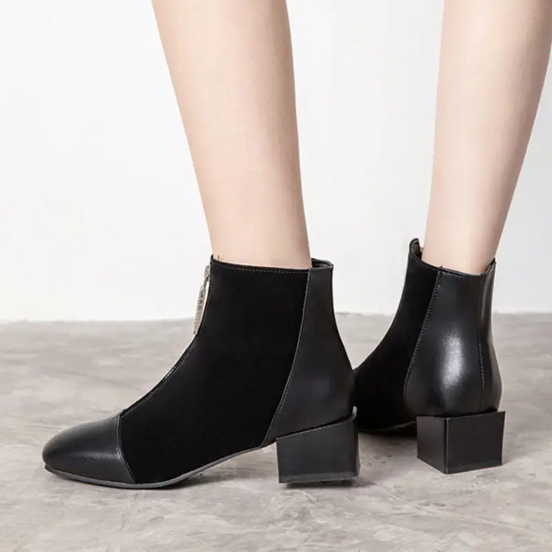 

KemeKiss Size 31-43 Women Ankle Boots Zipper Fashion Thick Heel Warm Winter Shoes Woman Short Boot Office Lady Daily Footwear