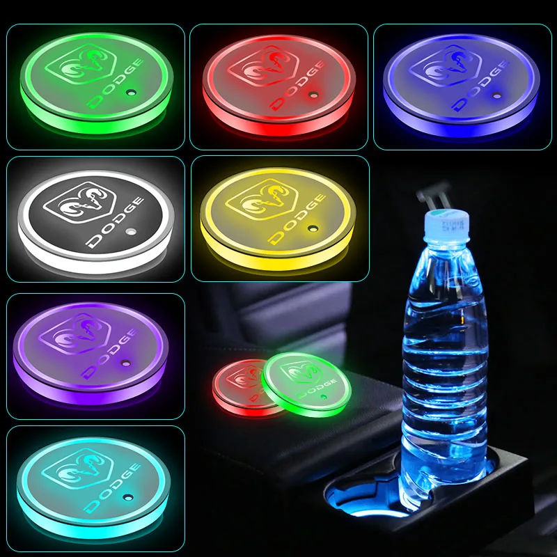 

2pcs 7 Color Car Decor USB Charging LED Water Coaster Cup Holder Mat For Dodge Challenger RAM 1500 Charger Avenger Caliber Nitro