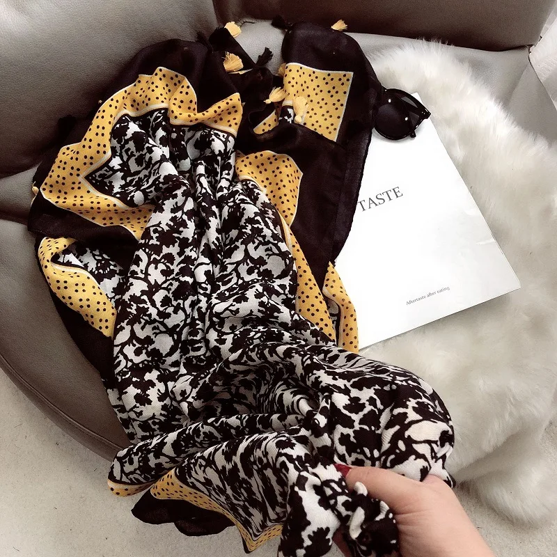 2021 модный шарф из вискозы с кисточками и цветочной цепочкой в Испании мягкие