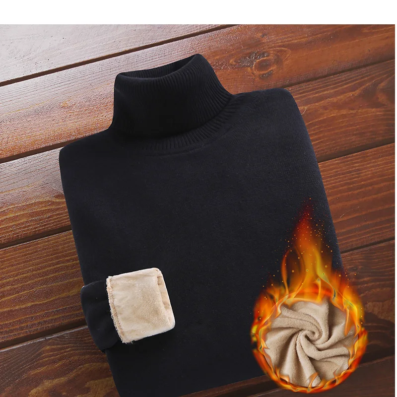 Мужской Однотонный свитер с высоким воротником утепленный хлопковый в Корейском