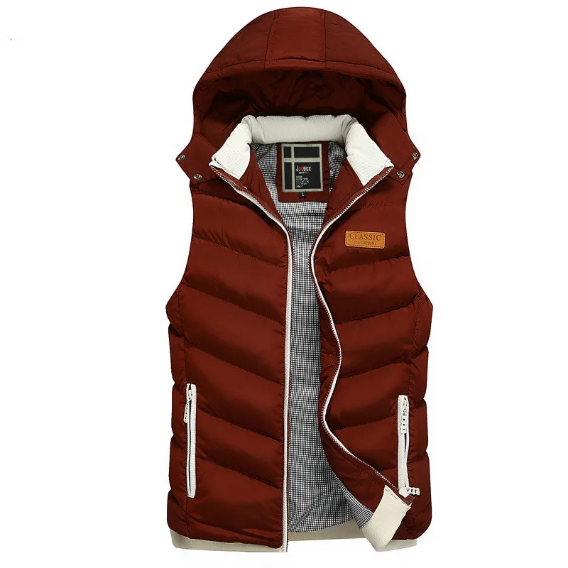 

Removable cap Men Coat Vest Winter Warm Cotton Sleeveless Parkas Jacket Casual Waistcoat Vest Slim Patchwork Coat