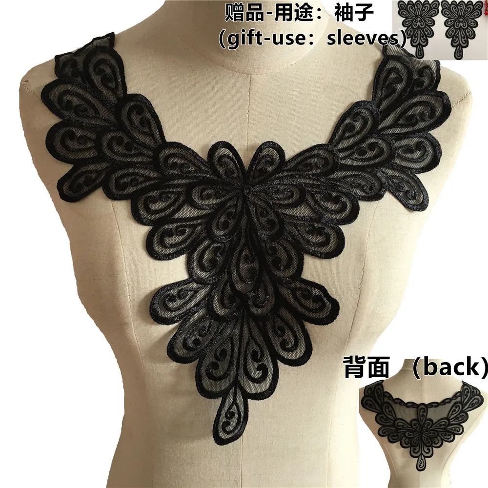 Новое поступление черный кружевной воротник из органзы вышивка аппликация на