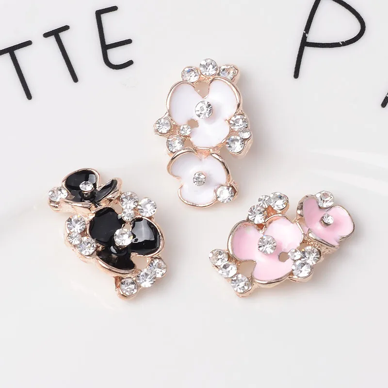 

50 шт. 19*22 мм Золотая Эмаль Подвеска со стразами в виде цветка для ткани/свадьбы фурнитура ювелирных изделий для ношения в волосах для изготовления ювелирных изделий ручной работы