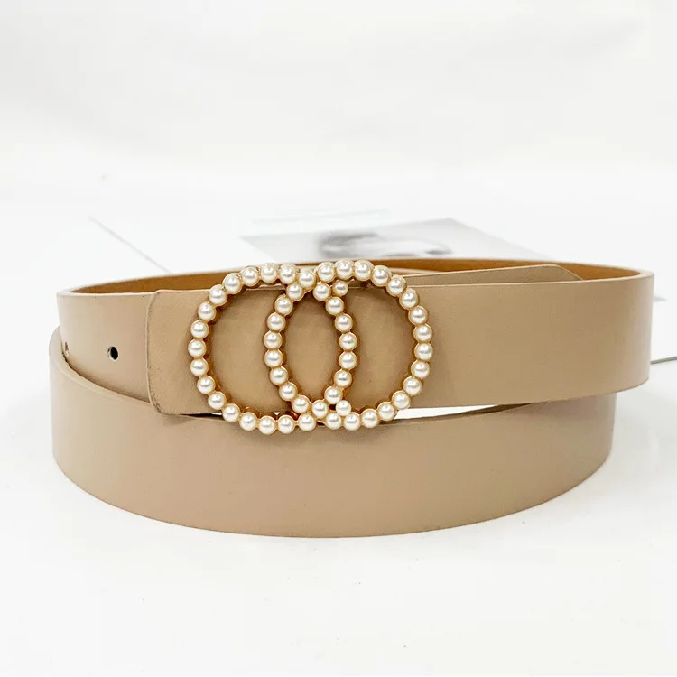 

Black White Circle Buckle Letter Pearl Belt Female Fashion Casual Belt Women's Belt fashion belt