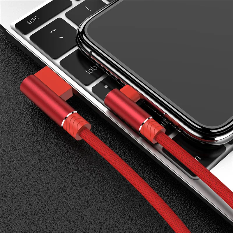 90 градусов USB зарядное устройство кабель для iphone 11 Pro Max XS XR X 8 7 6 6S Plus 5 s 5SE ipad mini 4 Быстрая Зарядка Кабели для мобильных телефонов - Цвет: Красный