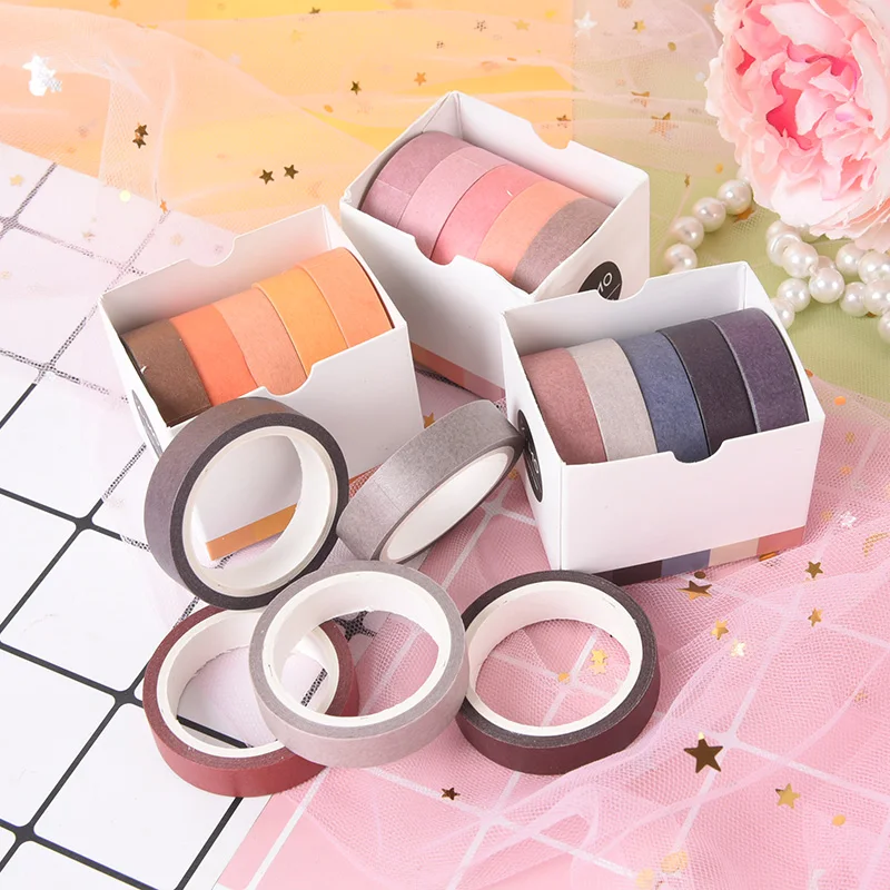 

4 rolls/set DIY Solid Washi Paper Tape Decorative Stationery Masking Adhesive Tape Office Scrapbook Tape 10mm X 5m