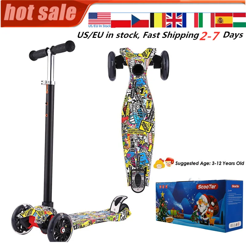 Kids Kick Scooter Flashing Wheel Adjustable Foot Scooter Children Outdoor Sport Toy Quick Disassembly 3-Wheel Scooter Skateboard