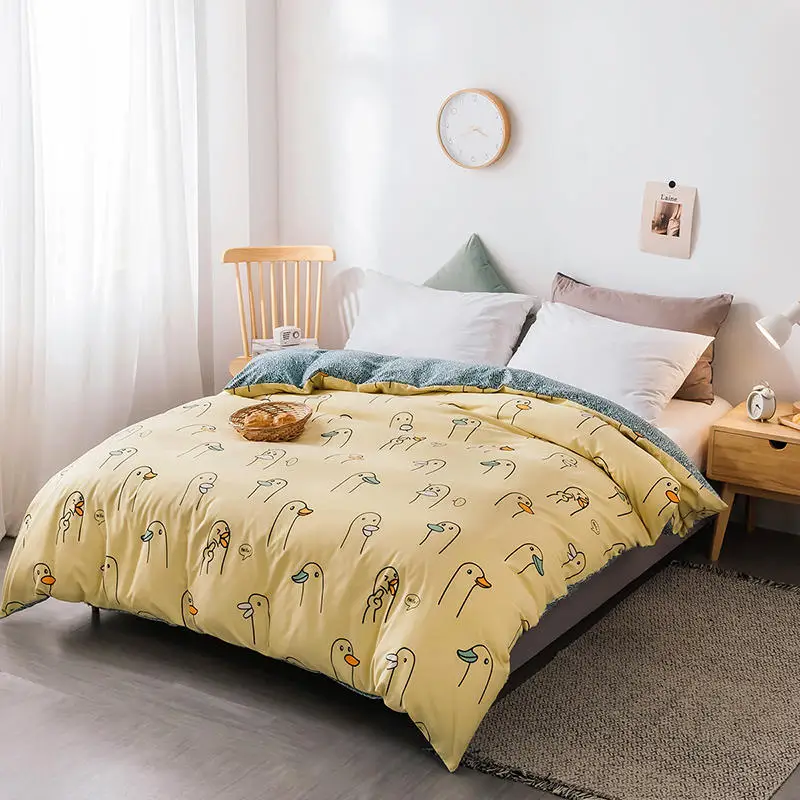 1Pc Yellow Color Double Quilt Cover Cartoon Style Duck Print Comforter for Kids King Size funda nordica cama 50 Winter | Дом и сад