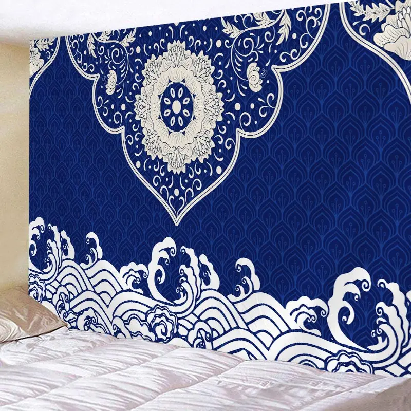 Китайский темно-синий цветок гобелен с пейзажем гостиная кровать комната мульти