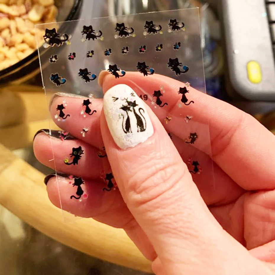 1 лист Рождество Снежинка стикеры 3D на ногти Nail Art прекрасный кот наклейки украшения рукоделие Маникюр Красота талисманы ногтей ползунки LAXF249-1