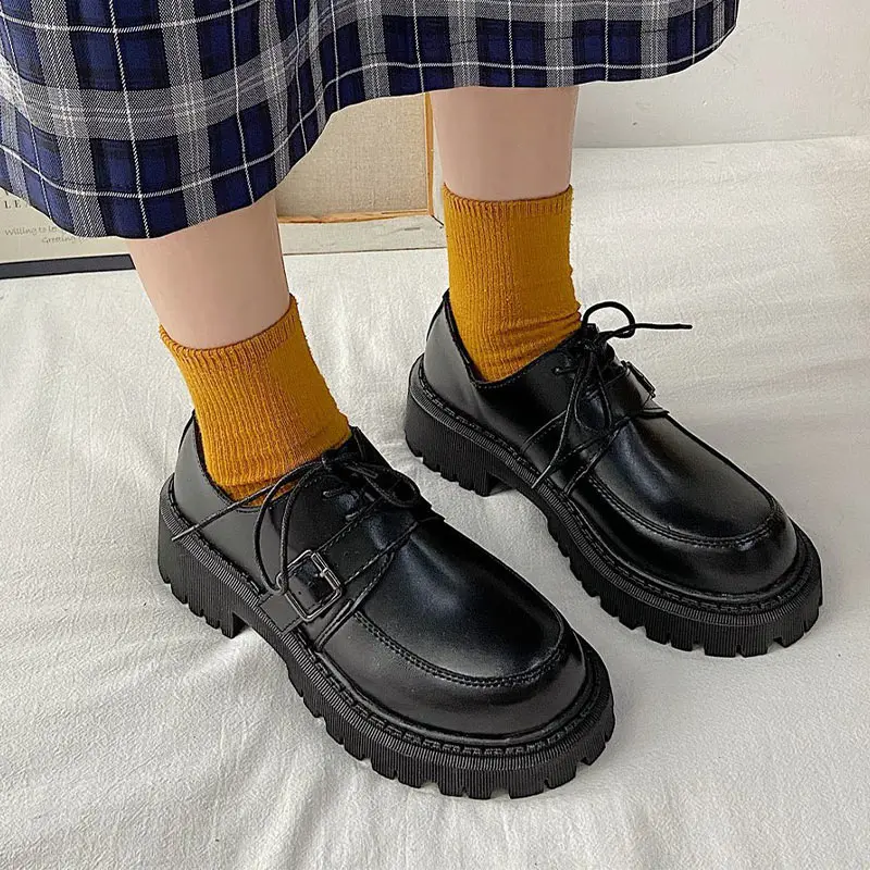 

Women Lace Up Platform Female PU Leather Shoes Ladies Low Heel Solid Sneaker Fashion Casual Walking Shoe Waterproof Footwear