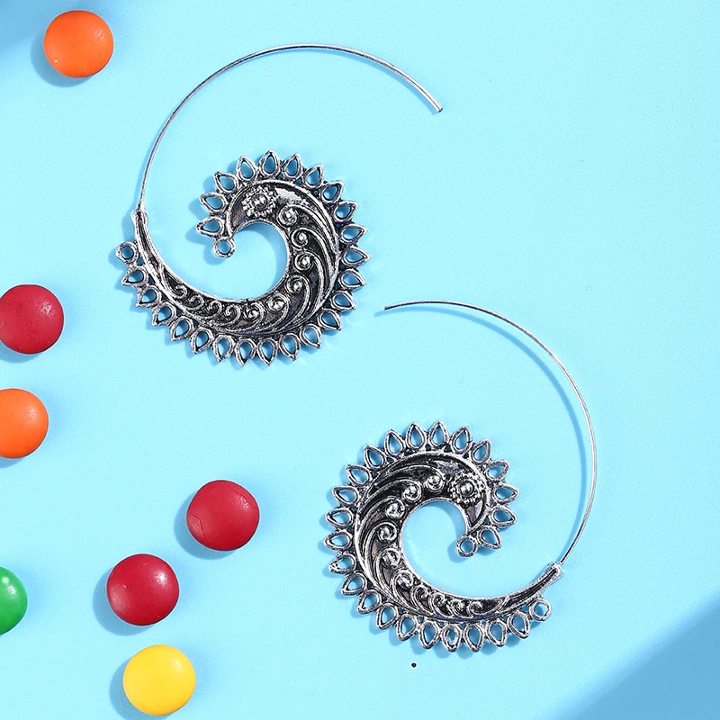 Винтажные Подвески серебрянный металлический серьги резные цветок круглые