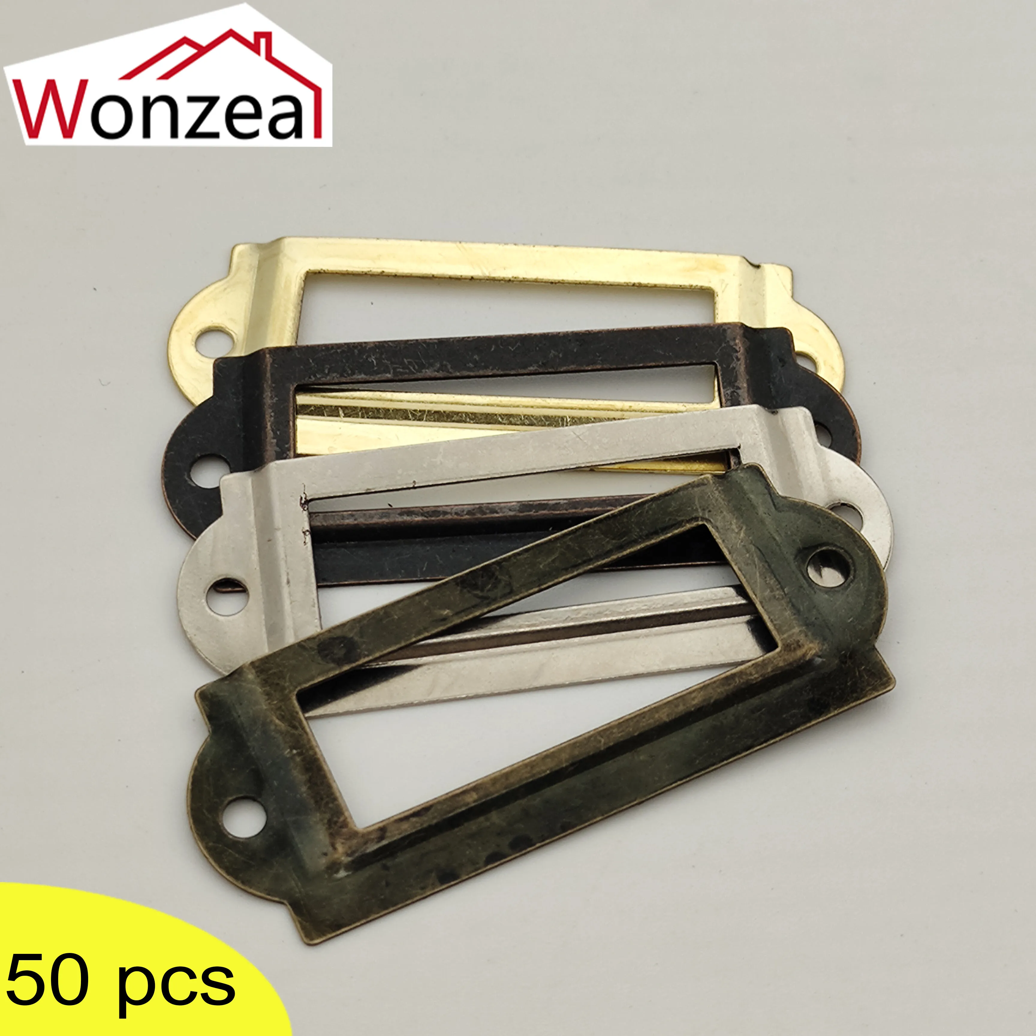 

New 50Pcs Label Holder Metal Furniture Hardware Cabinet Drawer Box Pull Frame Handle File Name Card Holder Iron Label Holders