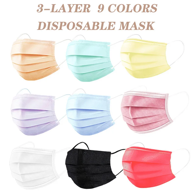 

10/50/100PCS Colored Mask Black Disposable Mask 3 Layers Filter Non Woven Dustproof Breathable Mascarillas Masque Fast Shipping