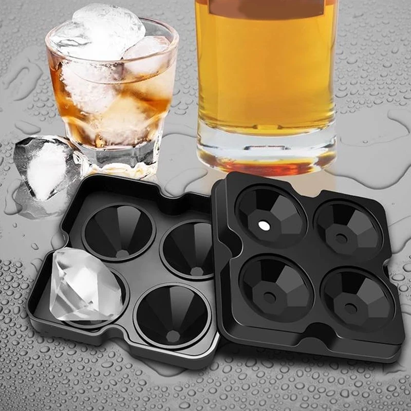 

3D Diamond Shaped Ice Ball Cube Mold Moulds Tray Maker 4 Cavity Silicone Form Drink Ice Cream Wine Mold Party Bar