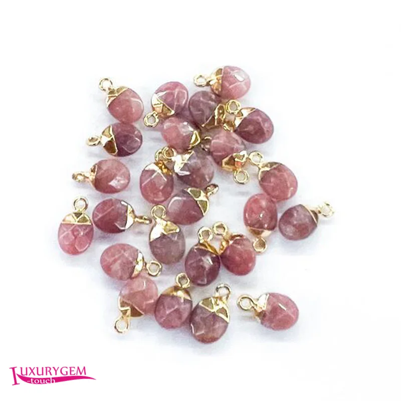 

Natural Strawberry Crystal Stone Spacer Loose Beads 8x10mm Faceted Oval Shape DIY Jewelry Accessories 5Pcs a4108