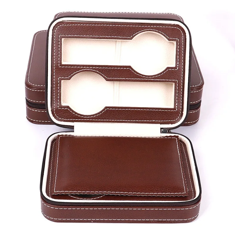 

4-digit Zipper Watch Bag High-end PU Leather Jewelry Storage Box Display Case Watch Boxes and Packaging Organizer