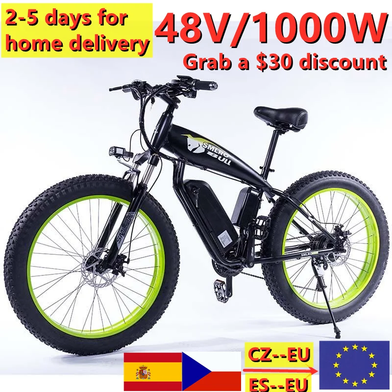 Bestellen Elektrische Bike 1000W 4,0 Fett Reifen Elektrische Fahrrad Beach Cruiser Bike Booster Fahrrad 48v 15AH Lithium-batterie Ebike