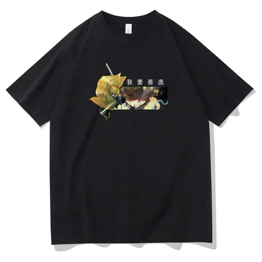 

2021 Harajuku Manga Men Tshirt Japan Anime Demon Slayer Agatsuma Zenitsu Print Short Sleeve Hip Hop Streetwear Summer Women Tops
