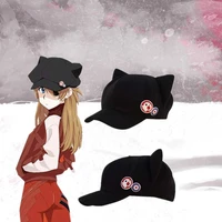 japanese anime eva hat asuka cat ear cap and badge cute party novelty hats peak baseball cap anime cosplay accessories decorate