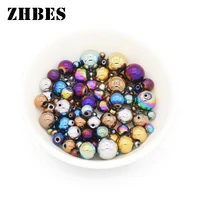 zhbes 2346810mm natural stone plating color round hematite ore spacer loose beads for diy jewelry making bracelets findings