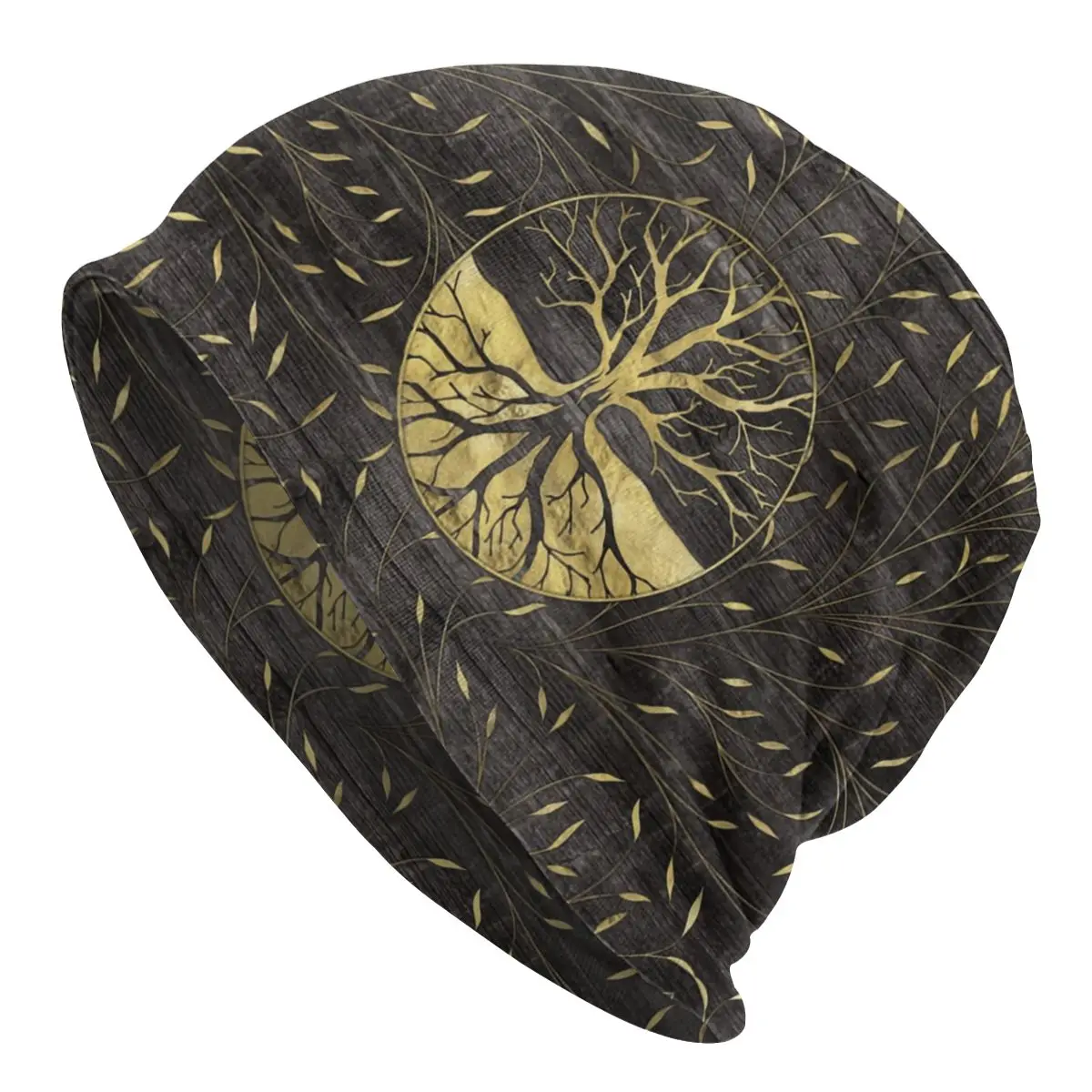 

Golden Tree Of Life On Wooden Texture Bonnet Femme Cool Knit Hat For Women Men Winter Warm Beanies Caps