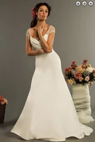 free shipping casamento 2015 new design vestido de noiva bridal gown white long cap sleeve beaded a line cheap wedding dress